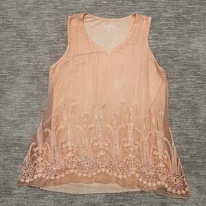 Soft Surroundings Shirt Womens 1X Peach Orange Silk Sequin Embroidered Top